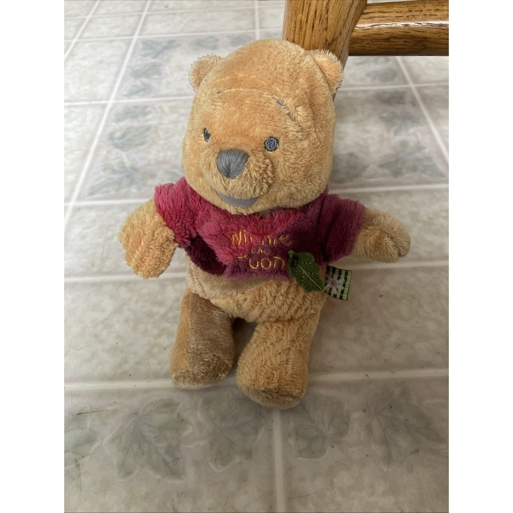 Disney Classic Winnie the Pooh 8" Mini Bean Bag patchwork red embroidered‎ shirt